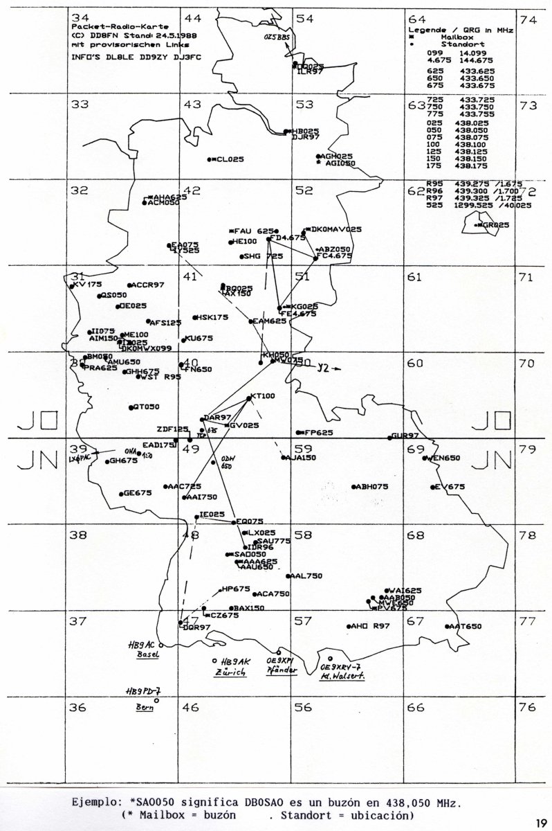 Mapa packet radio Alemania (DB0)